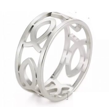 Кольцо Рыбки по периметру, материал сталь, 17 размер, цвет "серебро"