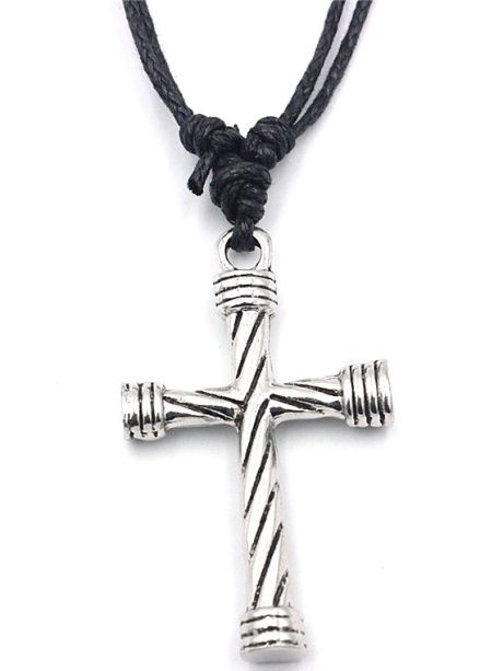 Кулон металлический Крест обвитый большой, размер 30*52 мм, цвет "Серебро" на универсальном шнурочке размер регулируется от 23 до 46 см.