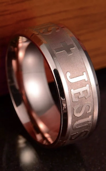 Кольцо, материал сталь, 16 размер (американский 6), КРЕСТ и надпись "JESUS" ,  цвет "серебро", металлик