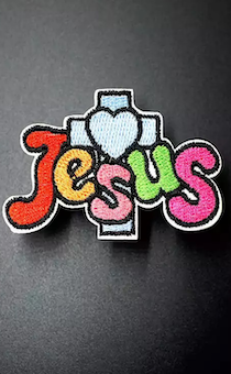 Нашивка для одежды, сумки "JESUS крест и сердце", размер 4 на 6 см