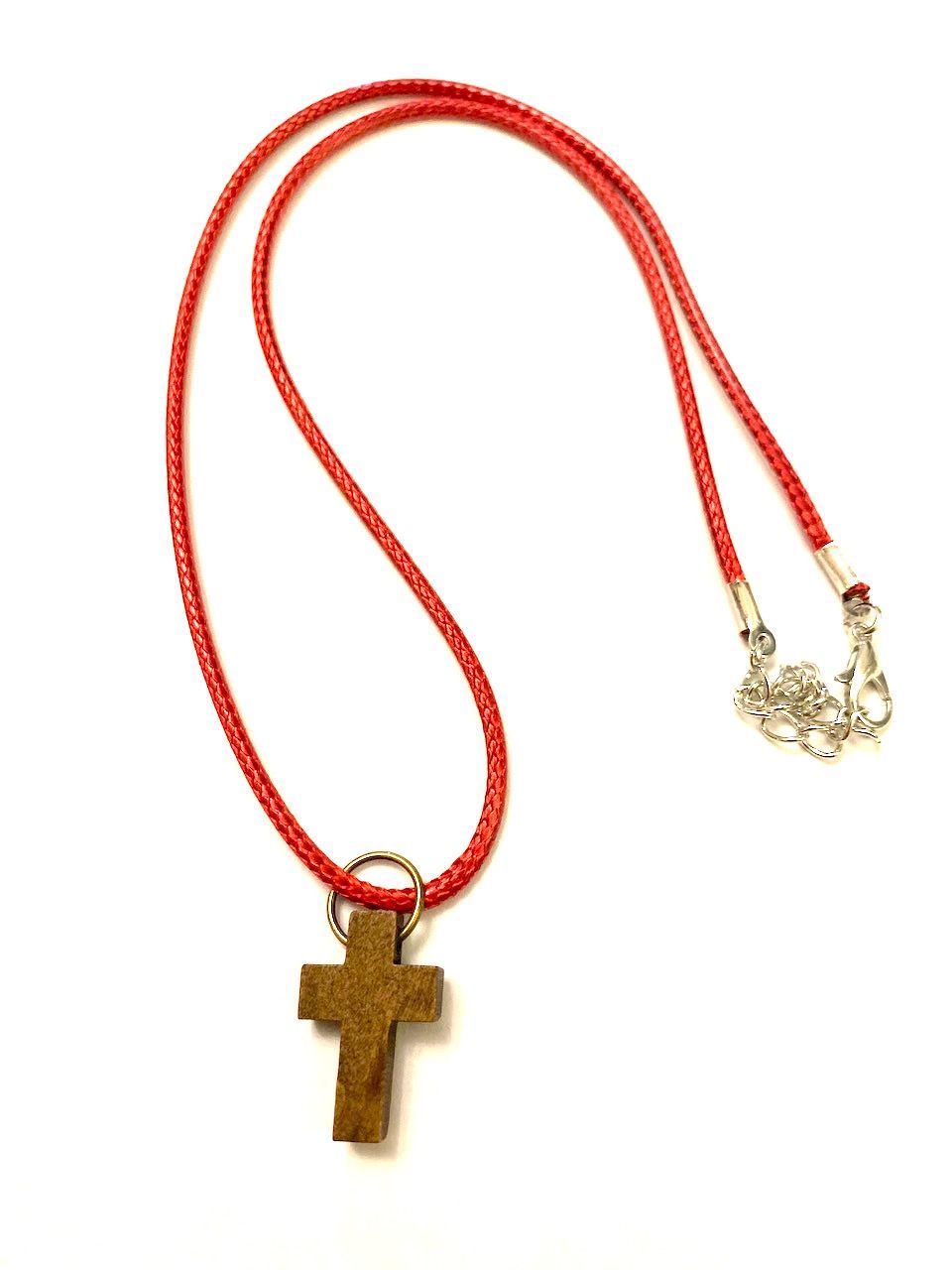 Кулон "Крест малый деревянный", размер 22*15 мм,  цвет "темный шоколад" на тканевом шнурочке 45+5 см бордового цвета