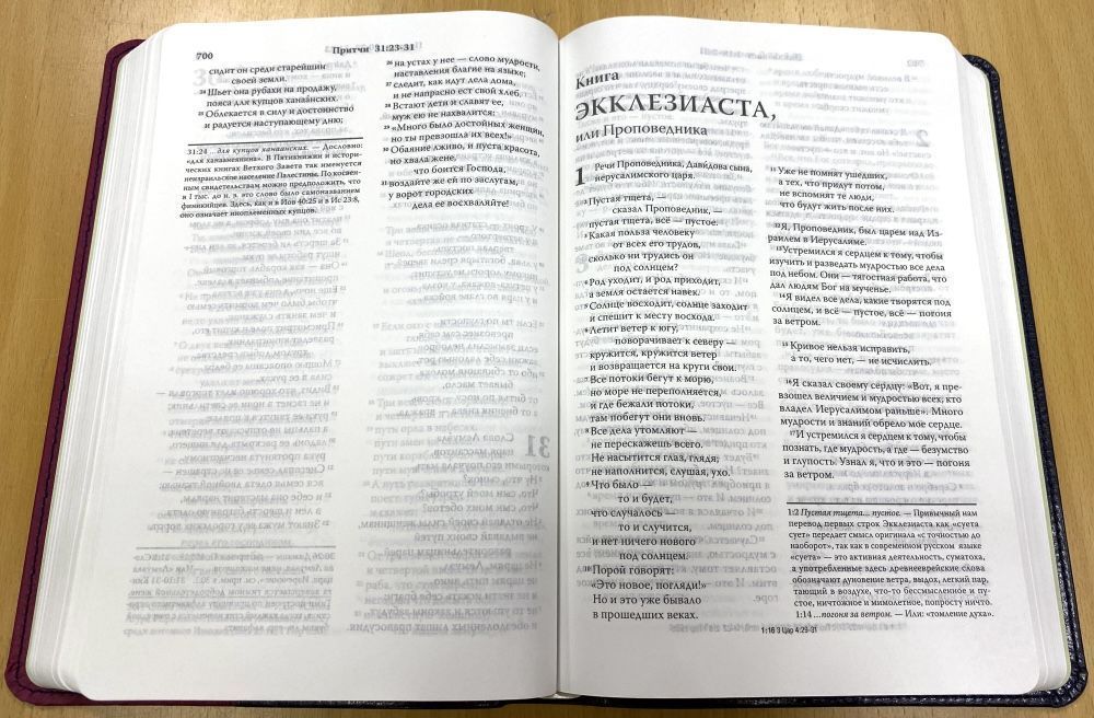 Библия. Современный русский перевод 065, цвет: темно-синяя/малина, код 1323,  с закладкой, кожаный переплет