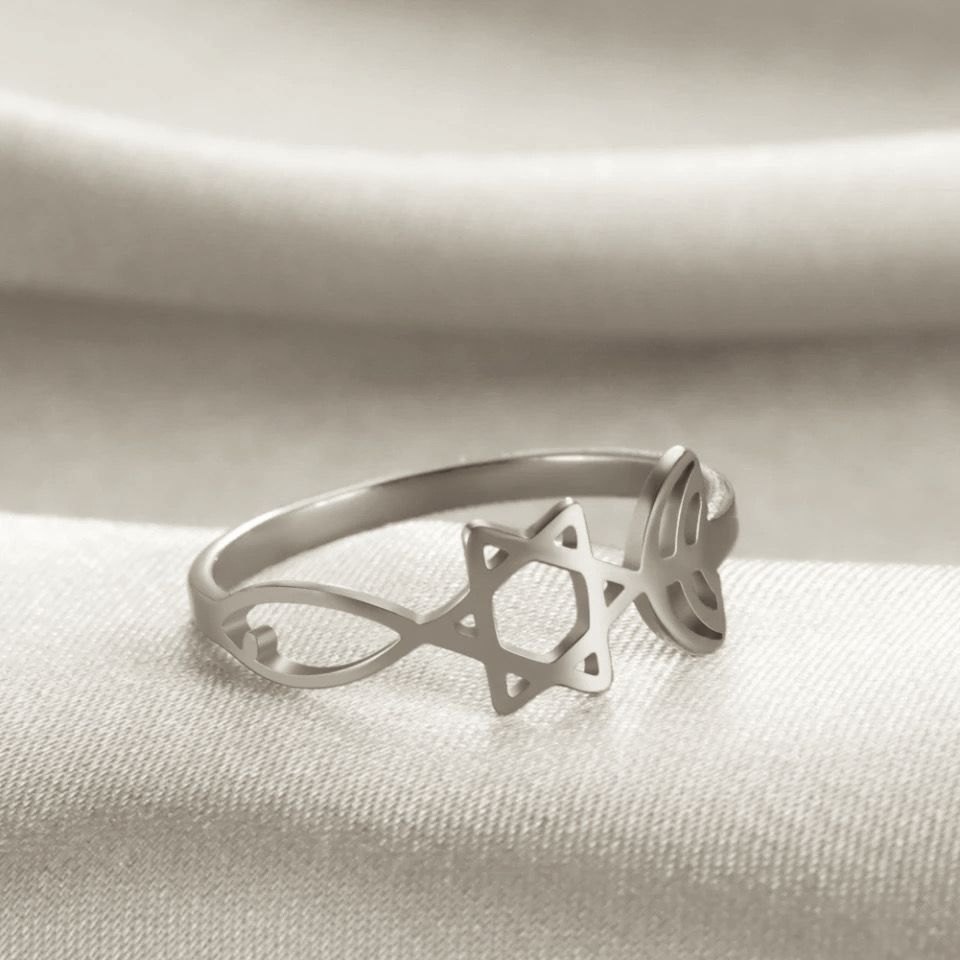 Кольцо Рыбка-Звезда Давида-Минора, материал сталь, 18 размер, цвет "серебро"
