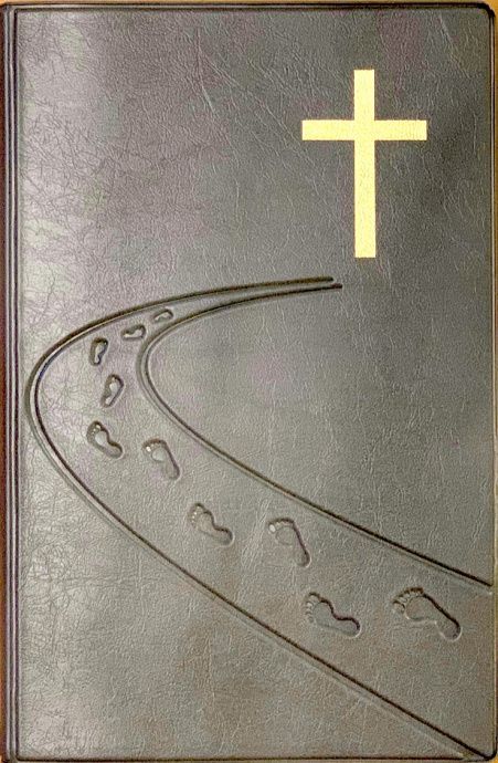 Библия 055 код B3 7073 переплет из искусственной кожи, цвет серебристый с рельефом, дизайн "дорога ко Кресту", надпись "Библия" с торца, средний формат, 140*213 мм, параллельные места по центру страницы, серебряный обрез, крупный шрифт