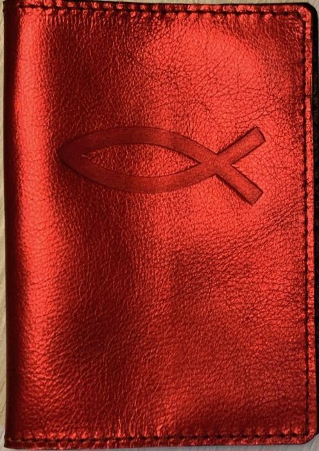 Обложка для паспорта (натуральная цветная кожа), "Рыбка" термопечать, цвет красный огонь