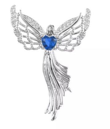 Кулон металлический "Ангел со стразом синего цвета", цвет серебро, размер 20*30 мм,  на цепочке (длина 45+5 см)