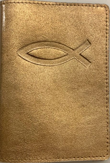 Обложка для паспорта (натуральная цветная кожа), "Рыбка" термопечать, цвет золотистый металлик