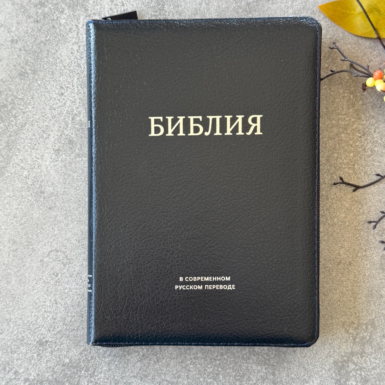Библия в современном русском переводе 061zti под редакцией Кулакова. Кожаный переплет на молнии с индексами, серебряные страницы, Большой формат 162*220мм, цвет темно-синий