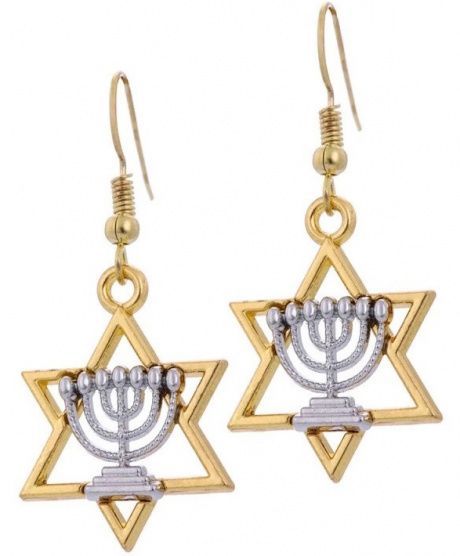 Сережки-подвески "Минора внутри звезда Давида", цвет золото-серебро, пара, 2 шт, размер 20*25 мм