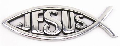 Наклейка "Рыбка-JESUS изящная" пластик 5*1,7 см, толщина 3 мм, цвет серебро