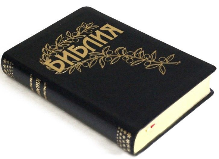 Библия Геце "с оливковой ветвью" 063 формат  (145*215 мм), чуть больше среднего  (прошитая), цвет черный, переплет из искусственной кожи, золотые страницы, закладка, код 1165