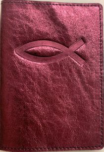 Обложка для паспорта (натуральная цветная кожа), "Рыбка" термопечать, цвет бордо металлик (огонь)