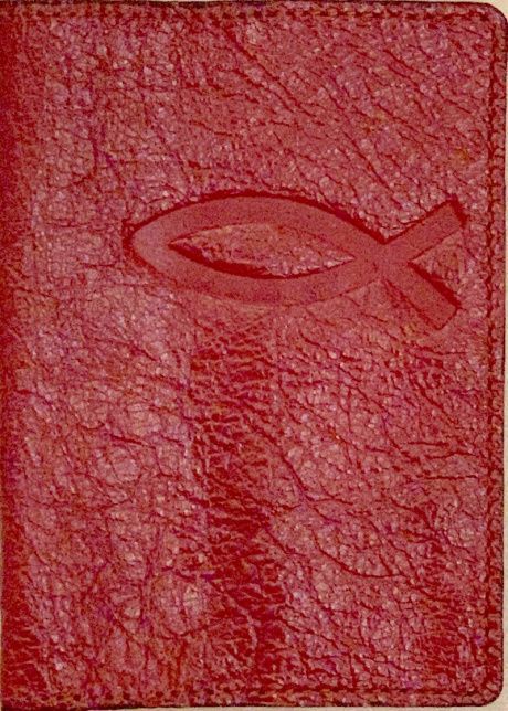 Обложка для паспорта (натуральная цветная кожа), "Рыбка" термопечать, цвет вишня