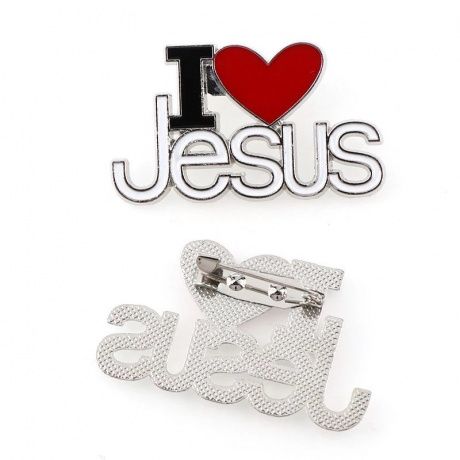 Брошь "I LOVE JESUS" , цвет белый, черный, красный, размер 43*25 мм