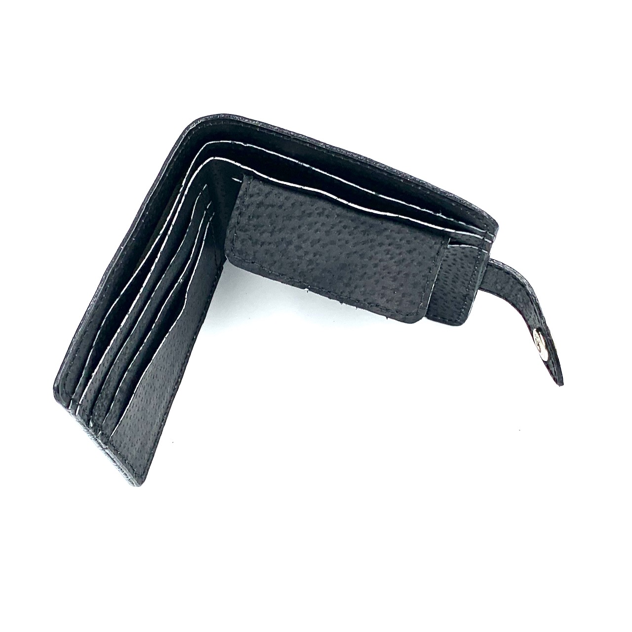 Портмоне на кнопке (натуральная кожа). Термо штамп "Рыбка,", отделение для банкнот + отделение для мелочи + 3 отделения для карточек, цвет серебристый металлик с фиолетовым отливом