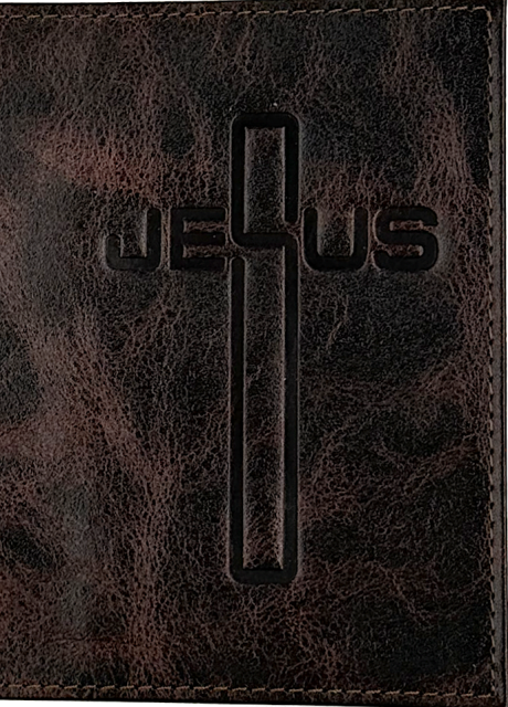 Обложка для паспорта (натуральная цветная кожа) , "Крест-Jesus" термопечать, цвет темно-коричневый мрамор