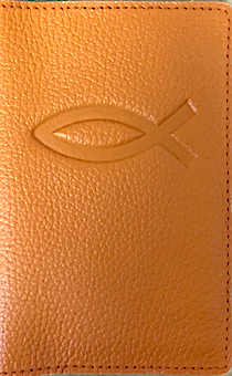 Обложка для паспорта (натуральная цветная кожа), "Рыбка" термопечать, цвет мандарин