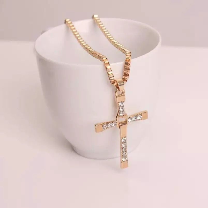 Кулон металлический "Крест со стразами складной", на металической цепочке, цвет "золото", размер 37*55 мм