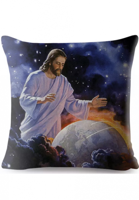 Цветной чехол на подушку из мягкой ткани на молнии, полноцветная печать, рисунок "Иисус и планета Земля", размер 45 на 45 см - Иисус и овцы