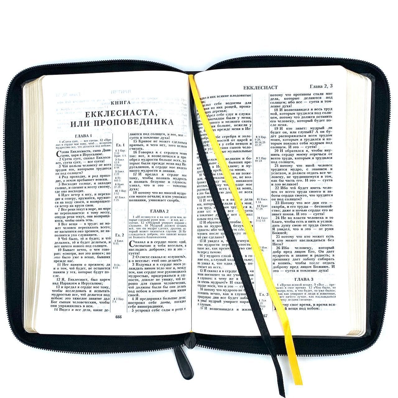 Библия 055z код 24055-52 дизайн "золотой лев", кожаный переплет на молнии, цвет черный пятнистый, средний формат, 143*220 мм