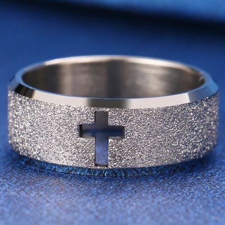 Кольцо, материал сталь, 18 размер (американский 8), "сквозной Крест" , серебряное напыление