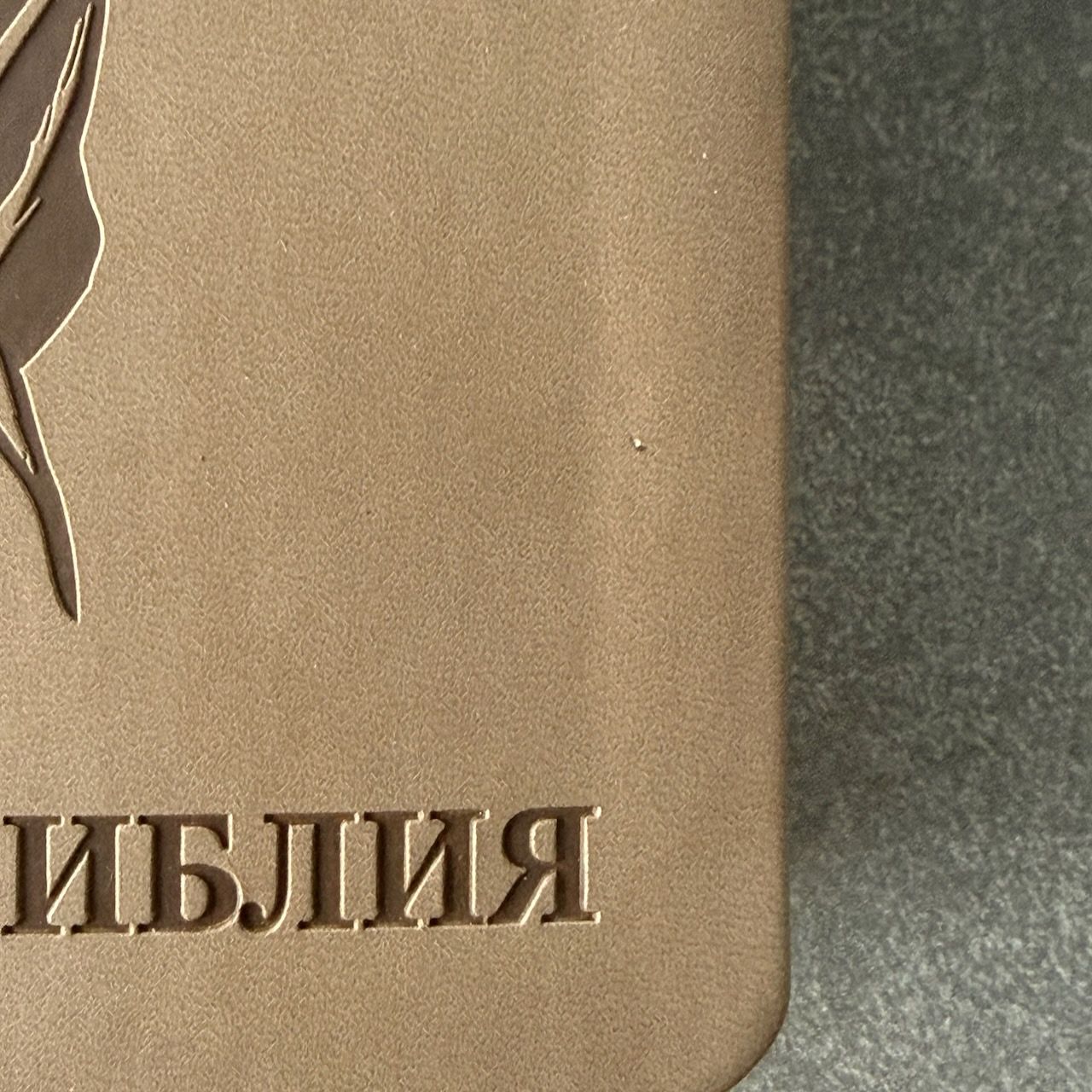 Дисконт 2. Черная маленькая точка на лицевой обложке. Библия 048 код 25048-39 дизайн "термо штамп терновый венец", переплет из искусственной кожи, цвет серо-бежевый, формат 125*195 мм,