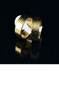 Кольцо, материал сталь, 21 размер, надпись "Крест и Отче Наш" на английском языке, цвет "золото"
