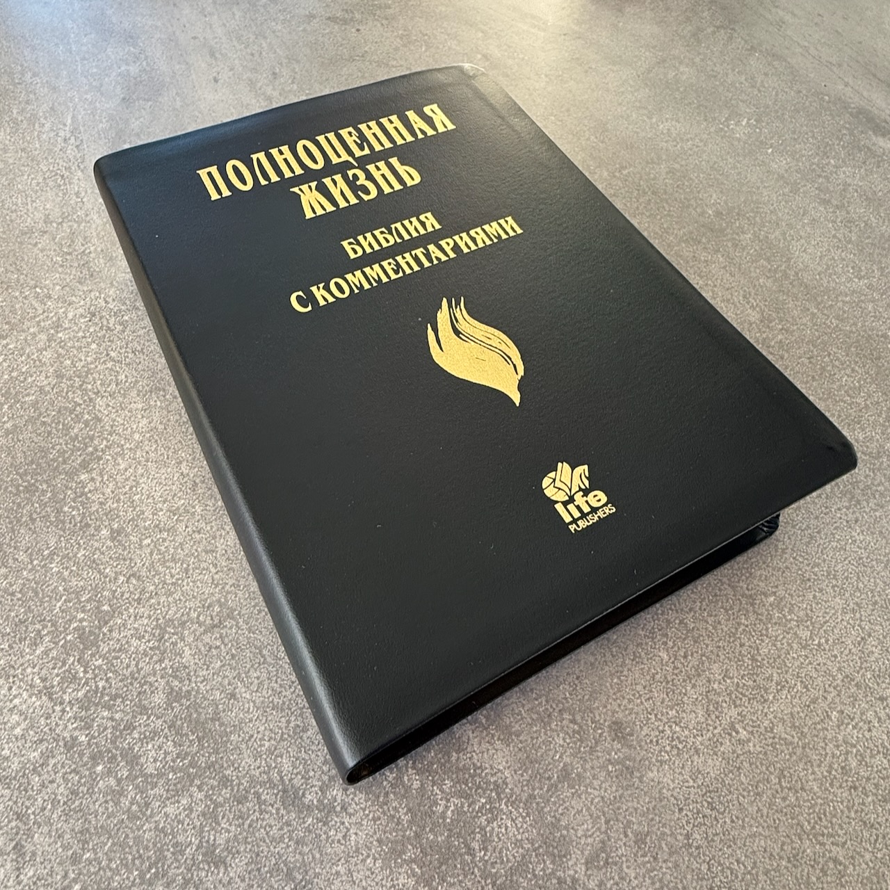 Библия с комментариями "Полноценная жизнь" 065TI, код 25065-14, кожаный переплет, две закладки, цвет черный гладкий, цветные карты