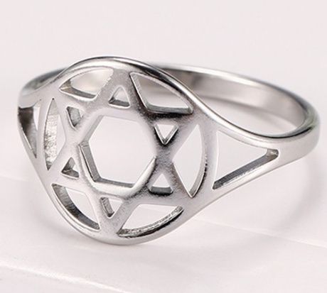 Кольцо, материал сталь, 17 размер (американский 7) "Звезда Давида",  цвет "серебро", металлик