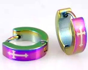 Сережки круглые "крестик" (пара, 2 шт), цвет "золото-радужные", диаметр 1 см