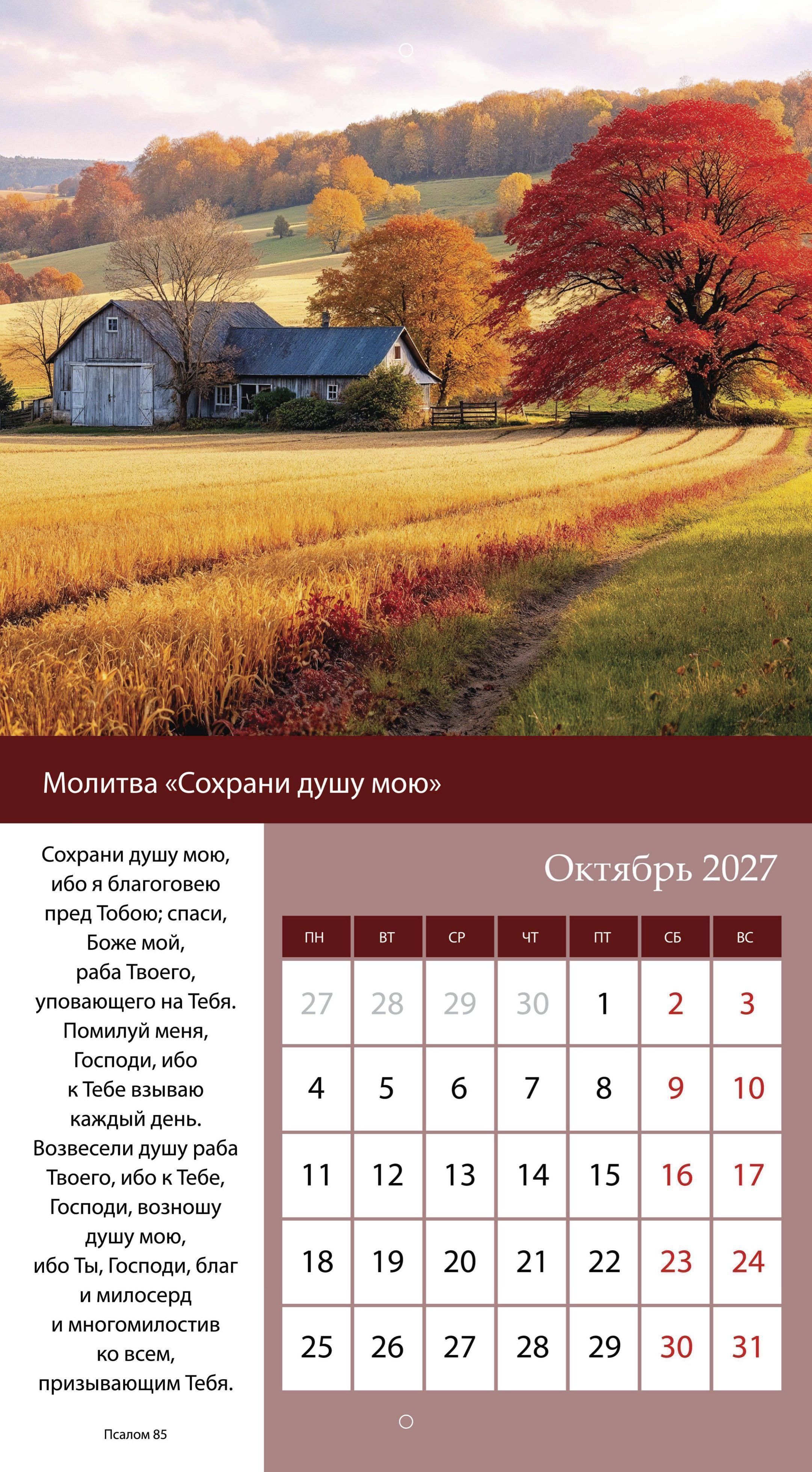Календарь перекидной на скобе на 6 листах на 2027 год 220*240 см  "Свет Молитвы"