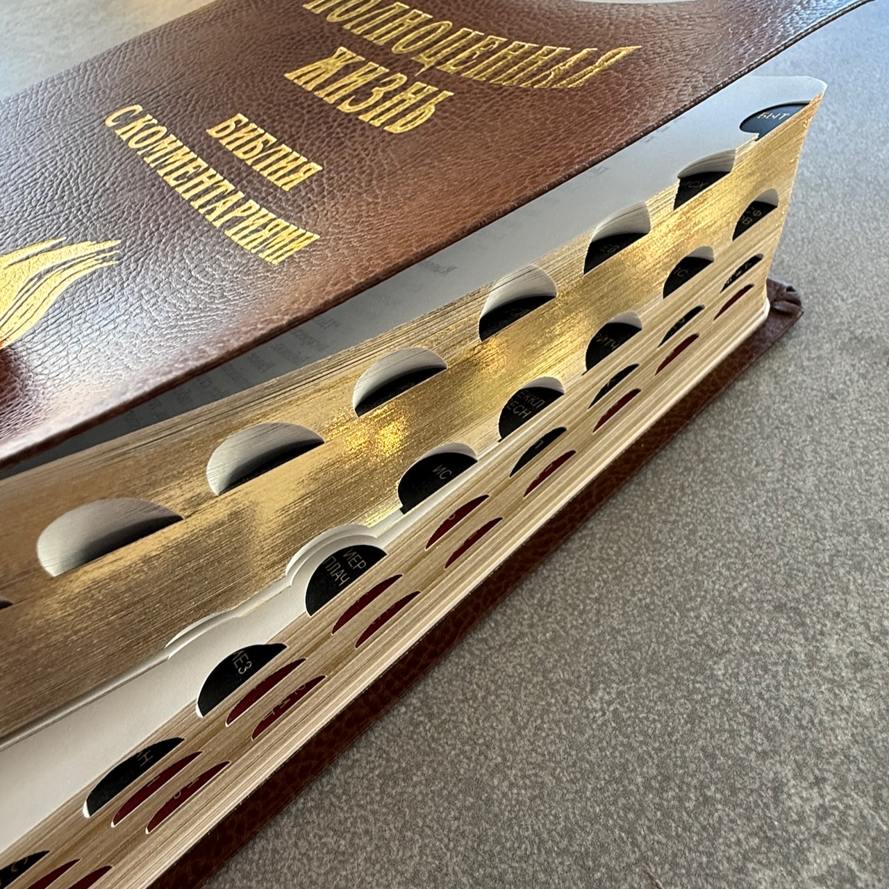 Библия с комментариями "Полноценная жизнь" 065TI, код 25065-15, кожаный переплет, две закладки, цвет темно-коричневый фактурный, цветные карты