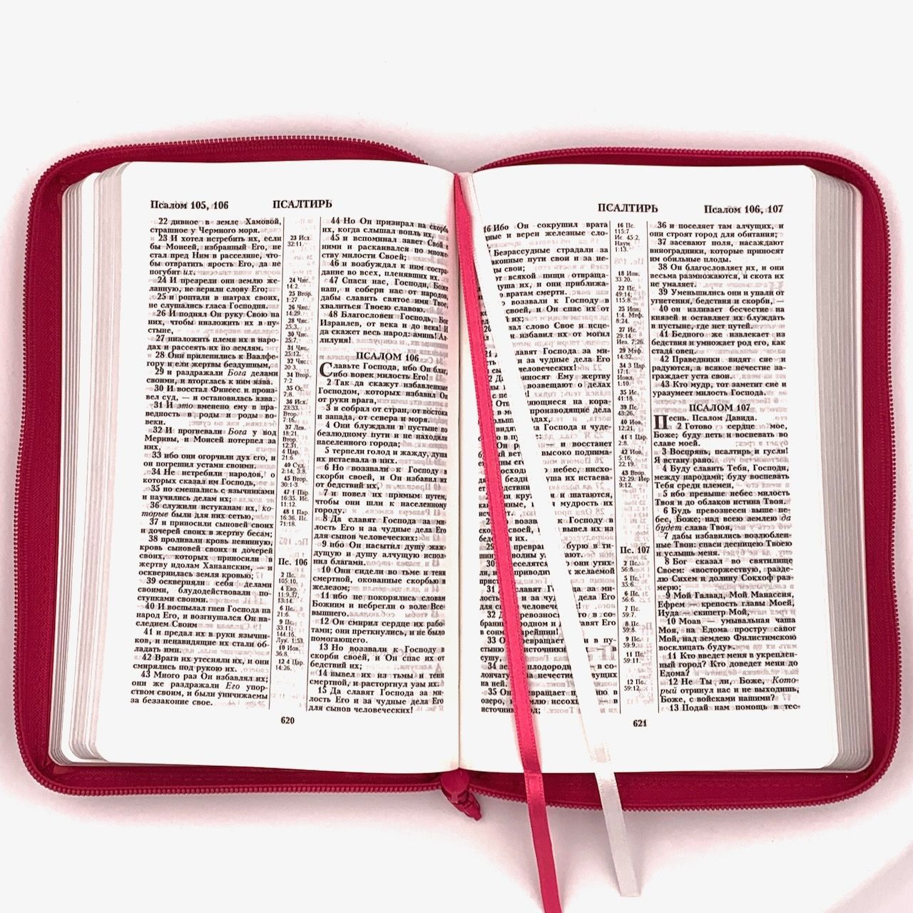 Библия 055z код E 7116 переплет из искусственной кожи на молнии, цвет красный рубин, дизайн "серебряный голубь, средний формат, 143*220 мм, параллельные места по центру страницы, серебряный обрез, крупный шрифт