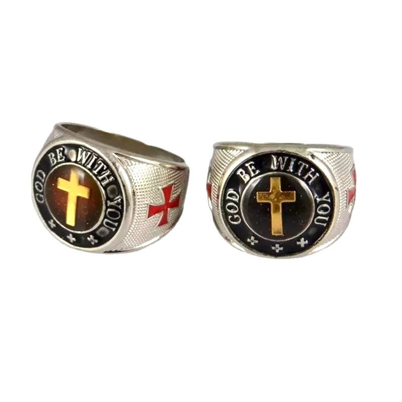 Перстень "Крест", надпись "GOD be with you" (Бог с тобой), меняет цвет от температуры, материал сталь, размер 21