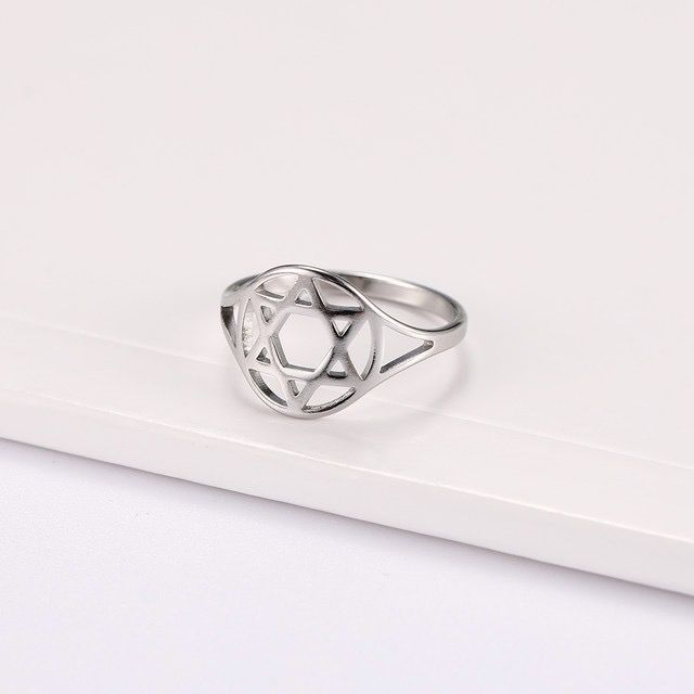 Кольцо, материал сталь, 20 размер (американский 10) "Звезда Давида",  цвет "серебро", металлик
