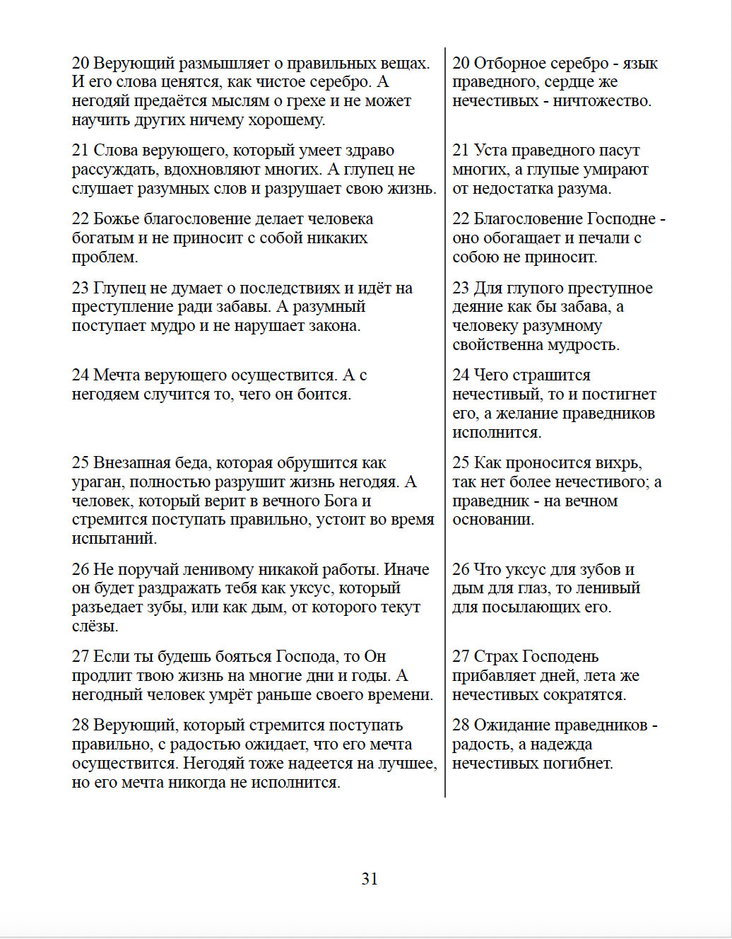 Книга Притч. Понятная Библия на современном языке. Расширенный перевод с параллельным текстом Синодальной Библии.