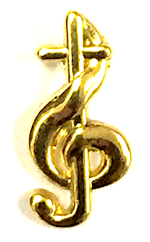 Значок "Скрипичный ключ и КРЕСТ" металлический , цвет "золото"