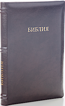 БИБЛИЯ 077zti формат, переплет из натуральной кожи на молнии с индексами, цвет коричневый металлик, большой формат, 180*260 мм, цветные карты, крупный шрифт