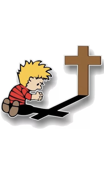 Наклейка "Спасенный грешник" (15,7*11,7 см)  цветная, мальчик на коленях перед крестом