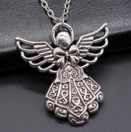 Кулон металлический Ангел-Хранитель, формат 39*42 мм на металлической цепочке (45 см ), цвет серебро