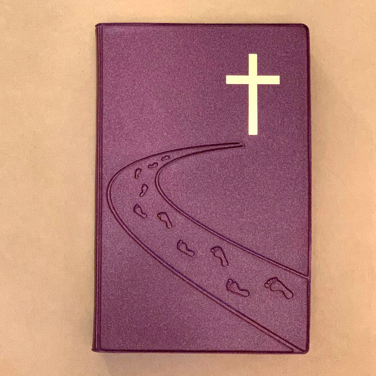 Библия 055 код C3 7115 переплет из искусственной кожи, цвет фиолетовый металлик, дизайн "дорога ко Кресту", надпись "Библия" с торца, средний формат, 140*213 мм, параллельные места по центру страницы, крупный шрифт