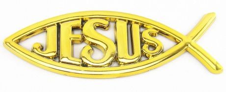 Наклейка "Рыбка-JESUS изящная" пластик 5*1,7 см, толщина 3 мм, цвет золото