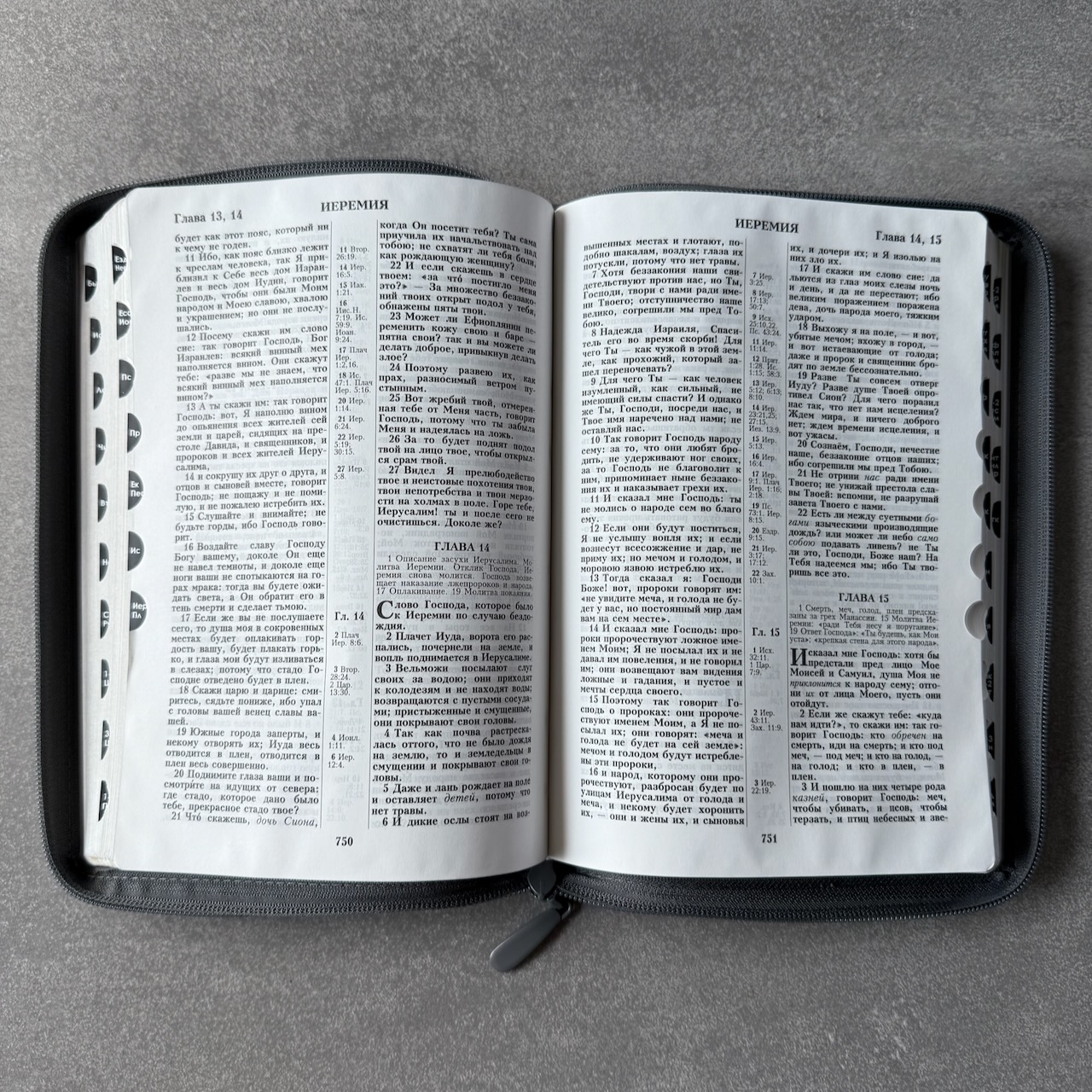 Библия 076zti код 25076-23,  слово "Библия", кожаный переплет на молнии с индексами,  цвет серый металлик, размер 170x240 мм