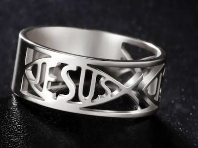 Кольцо Рыбка-Jesus по периметру, материал сталь, 20 размер, цвет "серебро"