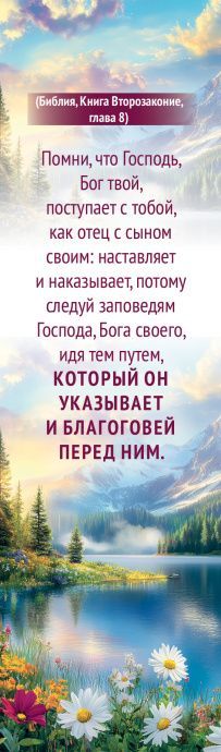 Закладка Помни, что Господь, Бог твой, поступает с тобой, как отец с сыном своим: наставляет и наказывает, потому следуй заповедям Господа, Бога своего, идя тем путем, который он указывает и благоговей перед ним.. Оборот Пс 14 193401