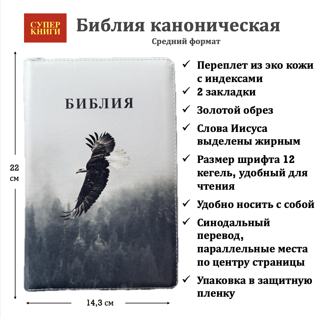 Библия 055zti код 25055-66  цветная печать "Орел", переплет из искусственной кожи на молнии с индексами, формат 143*220 мм