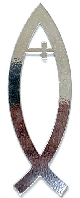 Наклейка "Рыбка с крестом" пластик 9*3 см, толщина 3 мм, цвет серебро