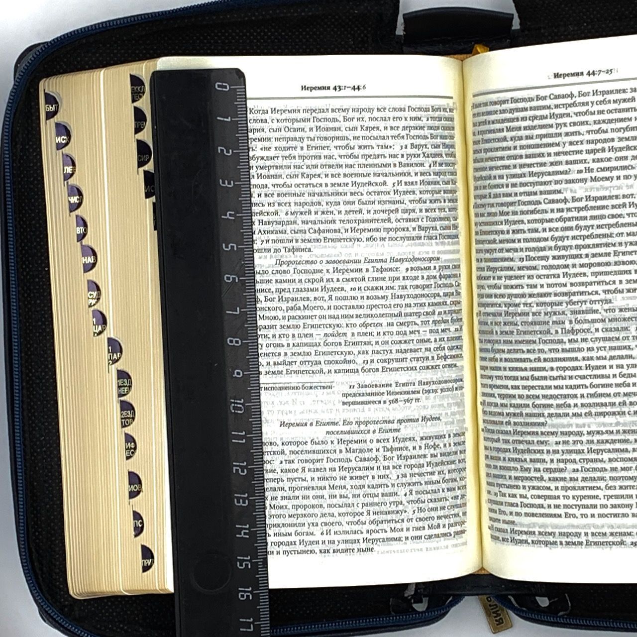 Брюссельская библия 043 DCZTI с комментариями, кожаный переплает на молнии, с индексами, включая неканонические книги (77 книг) средний формат, код 1180, цвет темно-синий