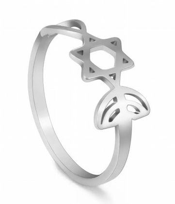 Кольцо Рыбка-Звезда Давида-Минора, материал сталь, 19 размер, цвет "серебро"