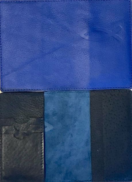 Обложка для паспорта "Бизнес", цвет синий  (натуральная цветная кожа) , "Рыбка"